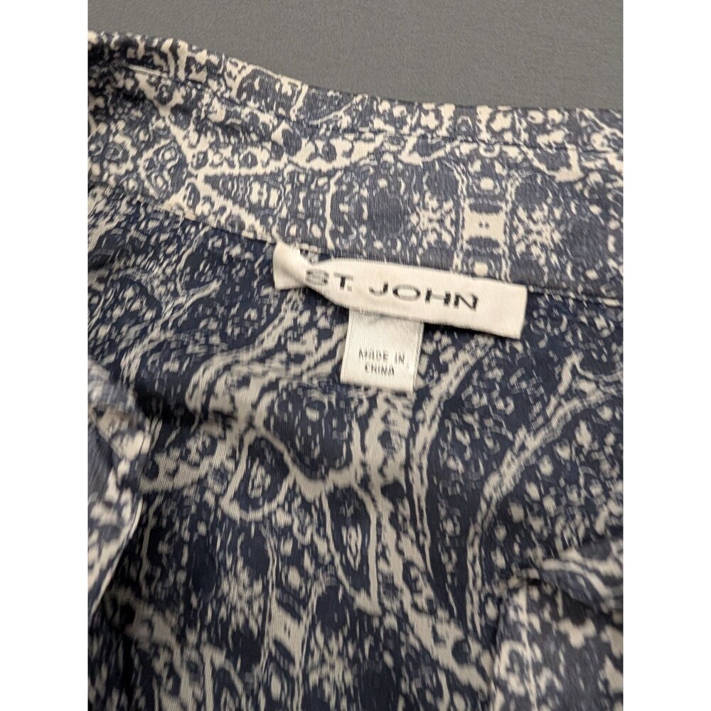 St. John Paisley Ruffle Blouse Blue White Button-Up Long Sleeve Top
